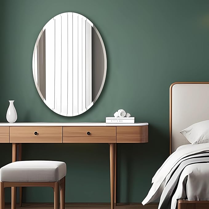 Frameless Oval Mirror, Bathroom Mirror for Over Sink, Beveled Polished Wall Mirror for Bathroom, Bedroom, Vanity and Entryway 24" x 36"