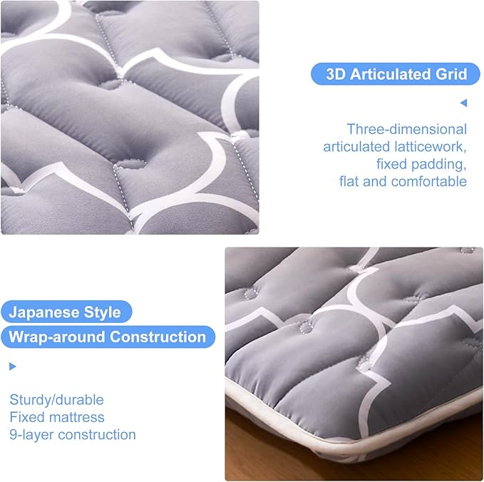 Japanese Futon, High-Density Premium Foam, Thicken Tatami Mat Portable Dormitory Sleeping Pad, Small Single Size 75" X 25"