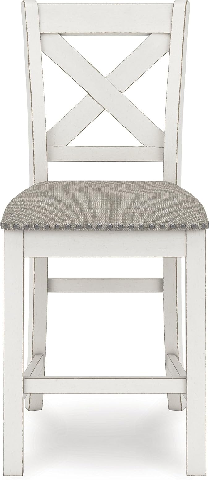 Signature Design by Ashley Robbinsdale Farmhouse Armless 24.75" Counter Height Upholstered Bar Stool with Foot Rest, Set of 2, White & Light Gray