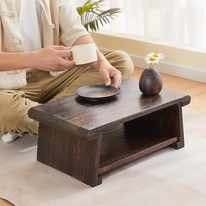 Japanese Altar Table,Folding Floor Table,Wood Small Low Meditation Table,Coffee Table for Living Room, Brown,19.7" x 11.8" x 7.9"