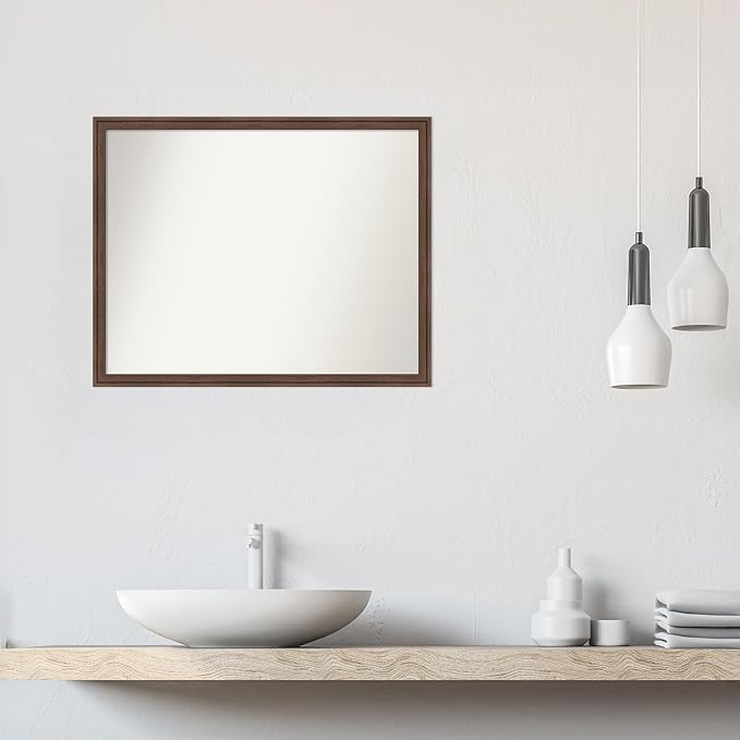 Amanti Art Brown Bathroom Mirror for Over Sink, 24x30 Florence Light Brown Rectangle Vanity Mirror, Large Casual Frame, Hangs Horizonally and Vertically, Bathroom Wall Decor, Non-Beveled Edge