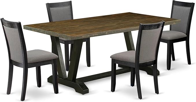 East West Furniture V677MZ650-5 5 Piece Kitchen Table Set Includes a Rectangle Dining Room Table with V-Legs and 4 Dark Gotham Grey Linen Fabric Parsons Chairs, 40x72 Inch, Multi-Color