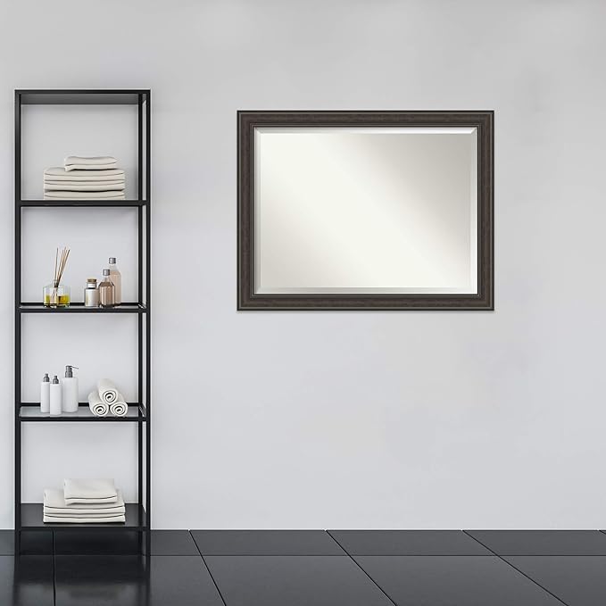 Amanti Art Brown Bathroom Mirror for Over Sink, 36x46 Shipwreck Greywash Rectangle Vanity Mirror, X-Large Traditional Frame, Hangs Horizonally and Vertically, Bathroom Wall Decor, Beveled Edge