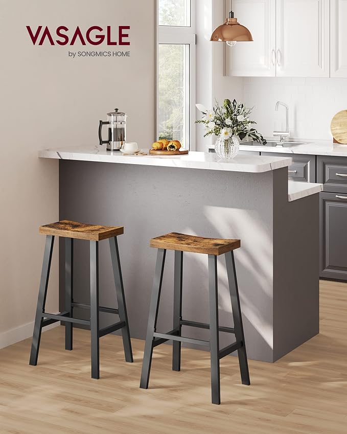VASAGLE Set of 4 Bar Stools, Counter Height Chairs with Footrests, Rustic Brown