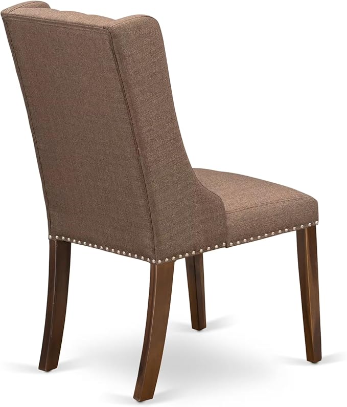 F7FO7-50N-18 - 7-Piece Dining Room Set Contains A Kitchen Table and 6 Brown Polyester Fabric Parsons Chairs with Button Tufted Back, Antique Walnut
