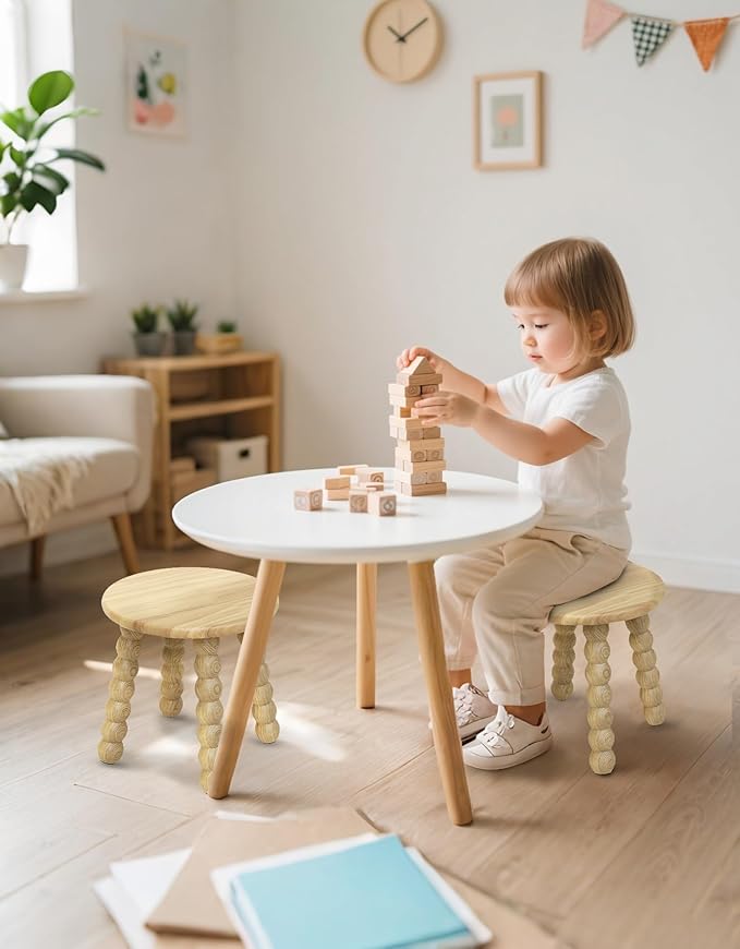 Masupu Solid Wooden Step Stool for Adults Kids, 11 inch Small Foot Stool, Non-Slip One Step Stool, Sturdy Foot Stool for Bathroom, Bedroom, Kichen, Plant Stand(Natural)