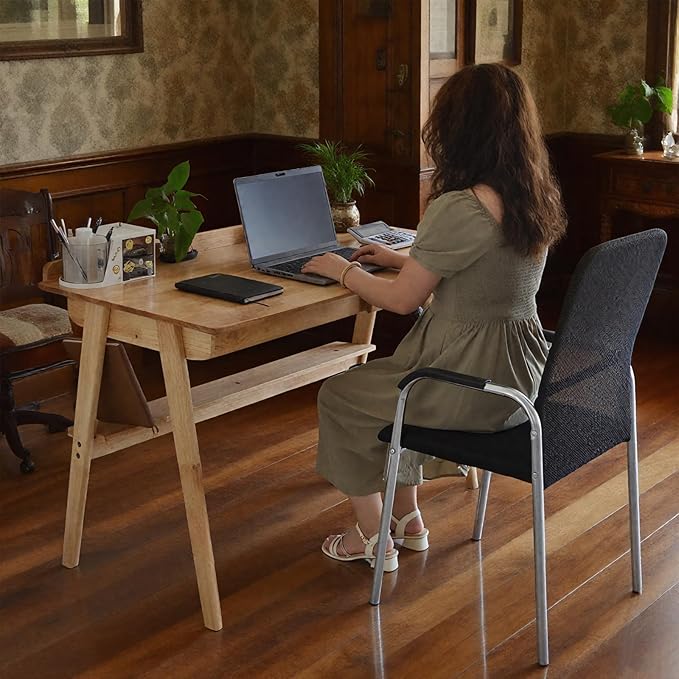 Oak Desk with Drawers, Solid Wood Desk with Bookshelf Small Computer Desk for Small Spaces Mid-Century Modern Wood Writing Desk with 2 Drawers for Home Office 47"