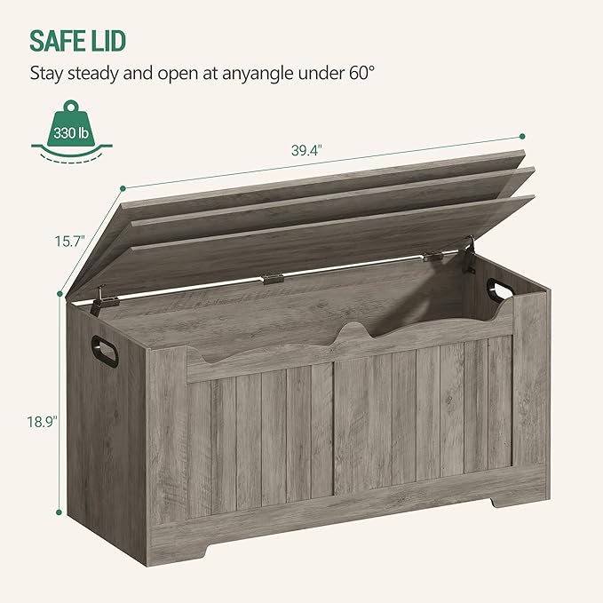 39.4" Storage Chest, Storage Bench Trunk with 2 Safety Hinge,Wooden Box, Lift-Top Chest Organizer, Shoe Bench for Entryway, Bedroom, Living Room, Greige SB01005X