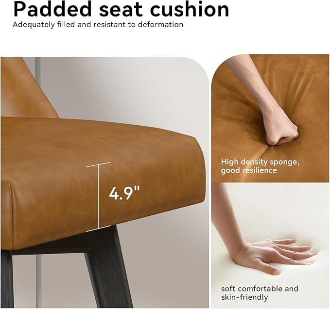 Counter Height Swivel Bar Stools Set of 4, 26 Inch Bar Stools with Footrest, Faux Leather Upholstered Barstools with Back and Solid Wood Legs for Kitchen Island, Dining Room,Pub,Brown