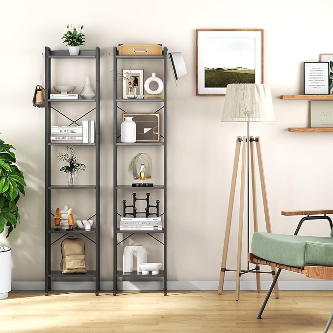 5 Tier Bookshelf, Bookcase with 5 Shelves, Storage Rack Organizer, Corner Wood Storage Shelf with Metal Frame for Bedroom, Living Room (Black)