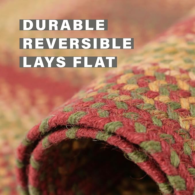 Cider Barn Cranberry Red Oval Braided Rug, Jute, 2x3' - Perfect Country Rustic Decor for Entryway, Kitchen, Everywhere