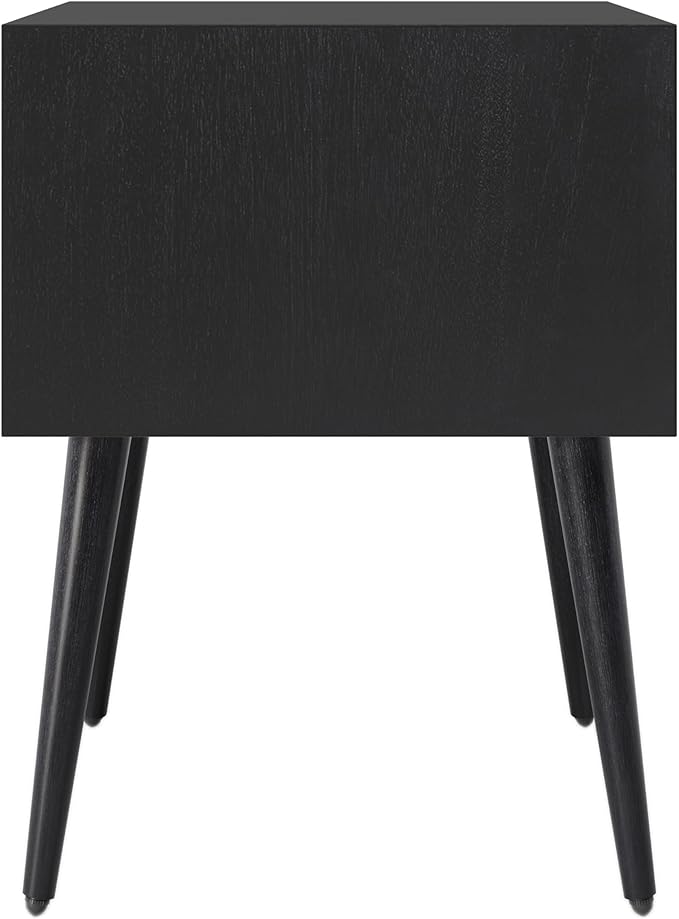 Christopher Knight Home Accent Bedside End Table, Acacia Wood Nightstand Side Table, Storage with 2 Drawers, Mid-Century Nightstand with Solid Wood Leg for Bedroom Dorm and Small Space, Black