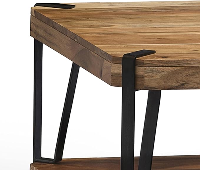 Alaterre Furniture Ryegate 48" Live Edge Wood Coffee Table â€“ Solid Acacia with Metal Frame, Industrial Modern Design, Rustic Rectangle Table with Clear Finish for Living Room or Lounge