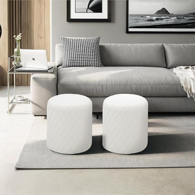 Get Set Style Modern Round Ottoman with Soft Padded Seat, Multifunctional Vanity Chairs for Makeup, Upholstered Footrest Stool Ottoman Foot Stool for Living Room, Bedroom
