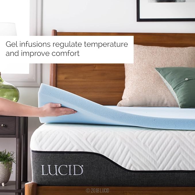 LUCID 2-Inch Ventilated Gel Infused Memory Foam Mattress Topper - King