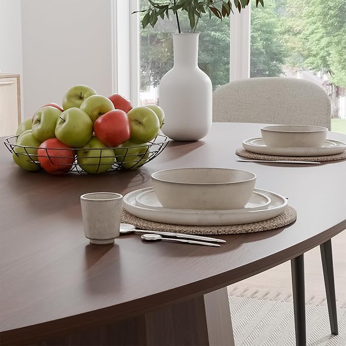 Casaphoria 67" Oval Dining Table, Modern Wood Kitchen Table with Cone Shaped Strip Polygonal Base for Living Room & Dining Room, Easy Assembly Farmhouse Furniture for 4-6, Walnut