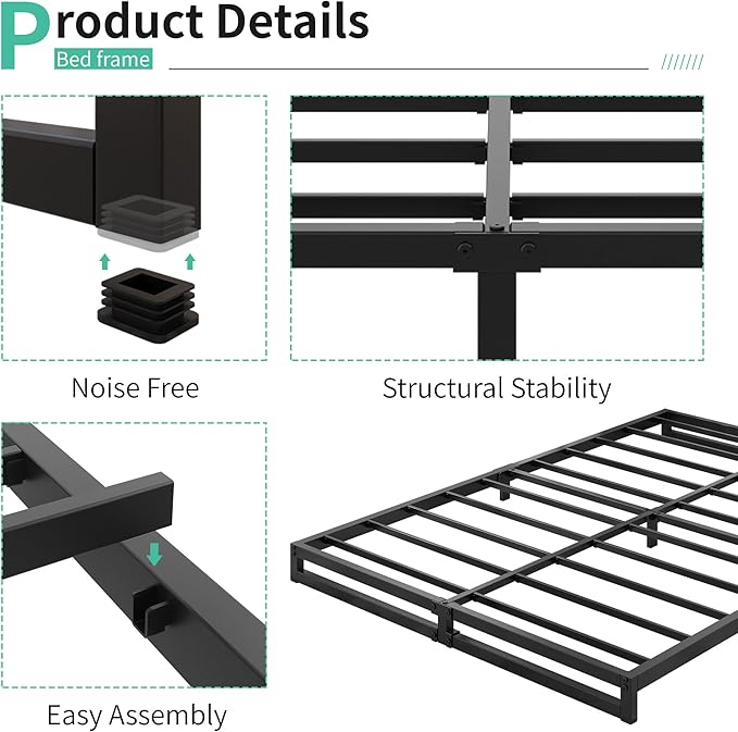 4 Inch California King Bed Frames No Box Spring Needed Heavy Duty Metal Cal King Platform for Mattress Foundation, Noise Free, Easy Assembly, Black