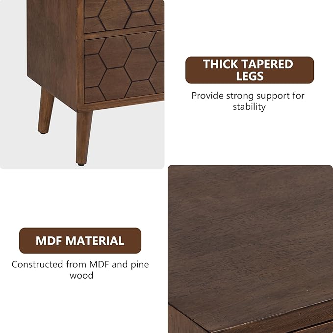 COSIEST Modern End Table w 3 Storage Drawers, Night Stand w Honeycomb Pattern, Small Wood Chest, Accent Cabinet for Bedroom, Living Room