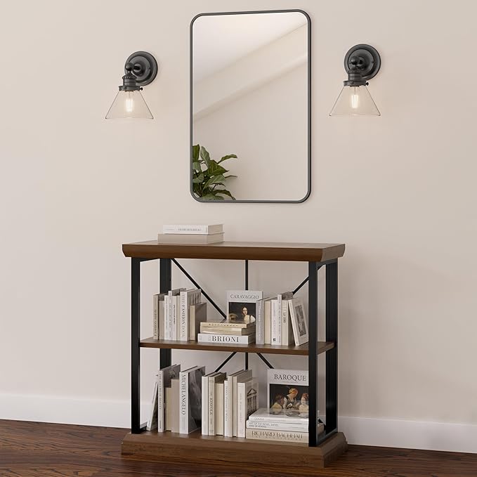 Leick Home 11832-WLGM Finnick Mixed Metal and Wood Adjustable Bookshelf, Willow/Gunmetal