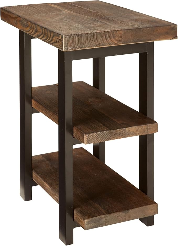 Pomona 3-Tier Solid Wood End Table with Storage Shelves – Rustic Industrial Space-Saving Side Table or Nightstand for Living Room, Bedroom, or Entryway by Alaterre Furniture