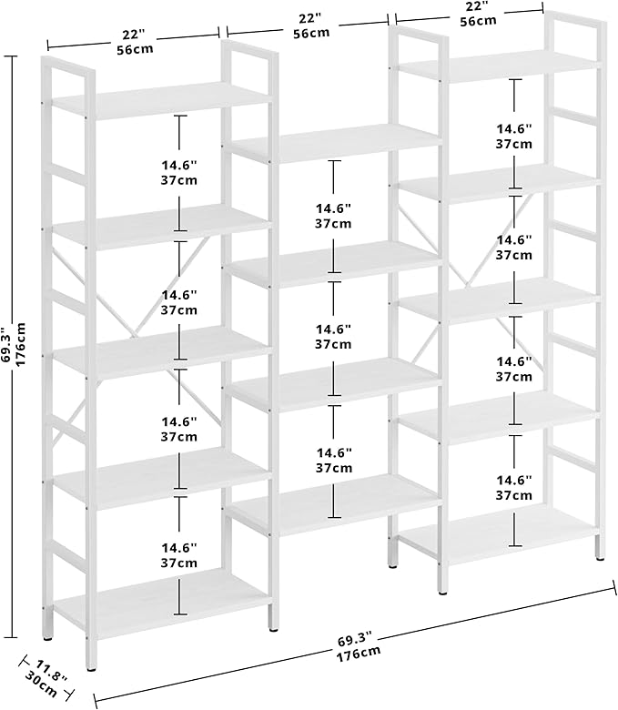 IRONCK Bookcases and Bookshelves Triple Wide 5 Tiers Industrial Bookshelf, Large Etagere Bookshelf Open Display Shelves with Metal Frame for Living Room Bedroom Home Office