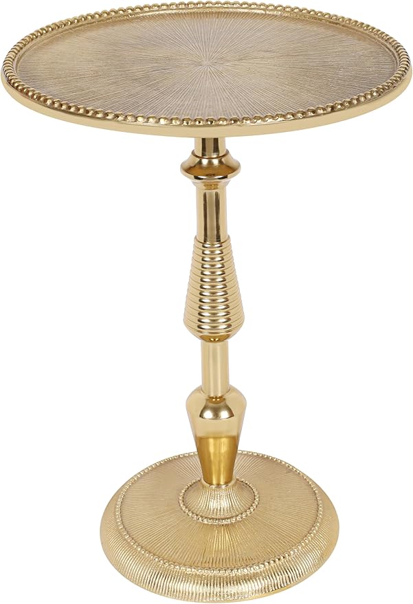 CLEENTABLE Gold Metal Pedestal Side Table - Round Aluminum Accent Table for Living Room, Small Drink Table for Sofa, Bedside or Entryway - Vintage Brass Finish, Modern Glam Décor