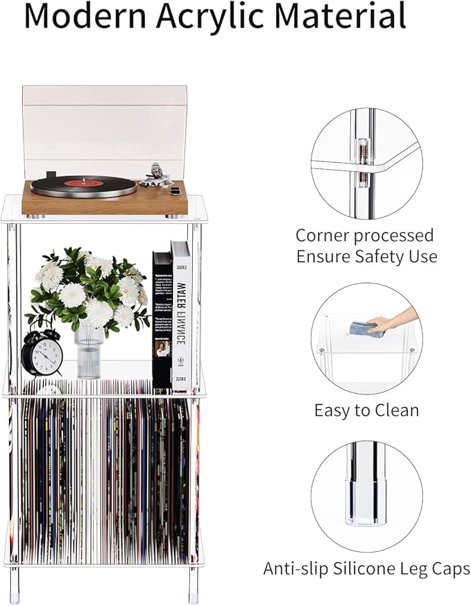 Clear Acrylic Side Table, 15.7" L x 11.8" W x 30.7" H, 3-Tier End Table for Living Room, Small Modern Bedside Tables Nightstand for Bedroom, Home Decor Accent Table