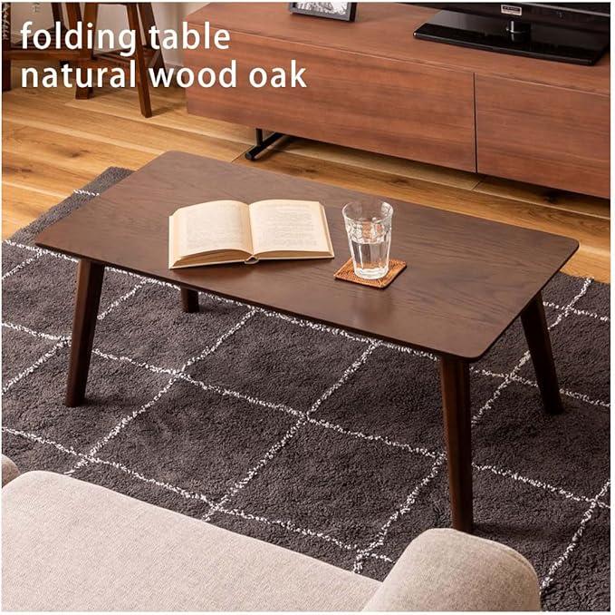 ROOM ESSENCE Folding Coffee Center Table, Size W35.5 x D17.7 x H14.2 Inches, Natural Oak Veneer Table Top, Dark Brown Color, NET-832BR