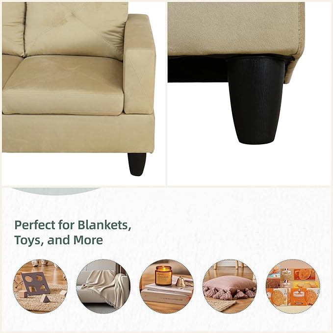 L Shaped Sectional Couch Sofa, Modern Couches for Living Room, Comfy 4 Seat Modular Sectional Sofa with Ottoman Storage for Bedroom Apartment, Beige