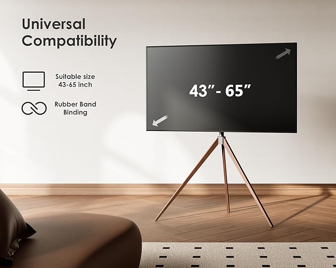 FITUEYES Design Corner TV Stand for 43-65 Inch TVs, Height Adjustable Metal Tripod Easel TV Stand Modern TV Floor Mount with Concealed Storage for Bedroom Living Room, Picasso Series