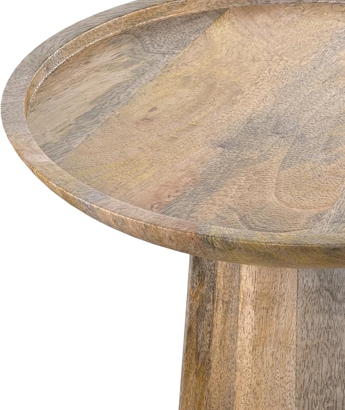 SIMPLIHOME Dayton Solid Mango Wood 13 Inch Wide Round Contemporary Wooden Accent Table in Natural, Fully Assembled, for The Living Room and Bedroom