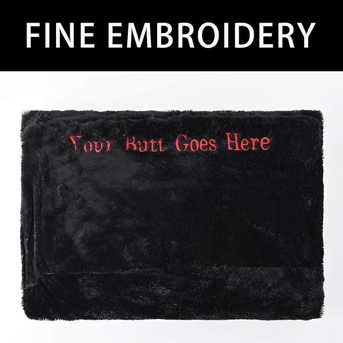 BCU Oversized Bean Bag Cover With Embroidered Words Comfy Beanbag Chair for Adults Without Filler Faux Fur Lazy Sofa Cover for Living Room Chairs, Black, 5FT