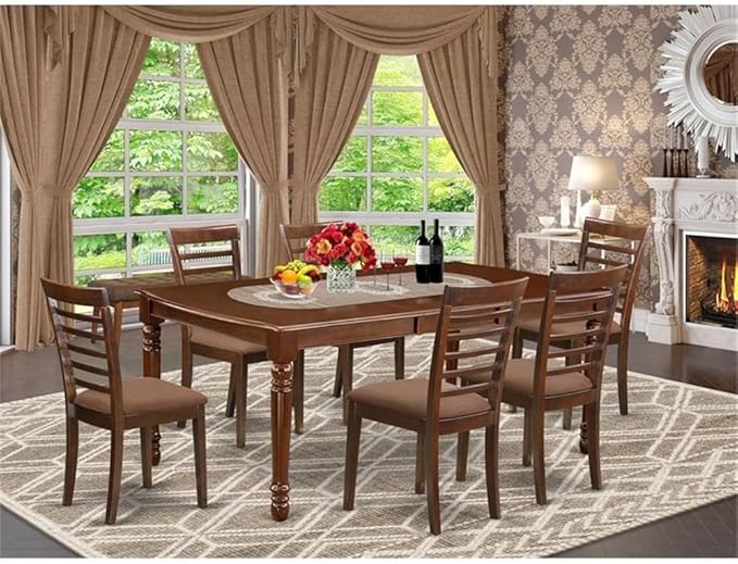 East West Furniture DOML7-MAH-C 7 Piece Kitchen Table & Chairs Set Consist of a Rectangle Dining Room Table with Butterfly Leaf and 6 Linen Fabric Dining Chairs, 42x78 Inch, Mahogany