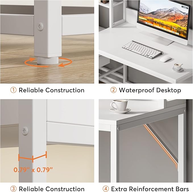 Tribesigns 55 Inch Computer Desk with 2 Drawers and Storage Shelves, Rustic Office Desk with Hutch, Study Writing Gaming Table Laptop Workstation for Home Office (White)