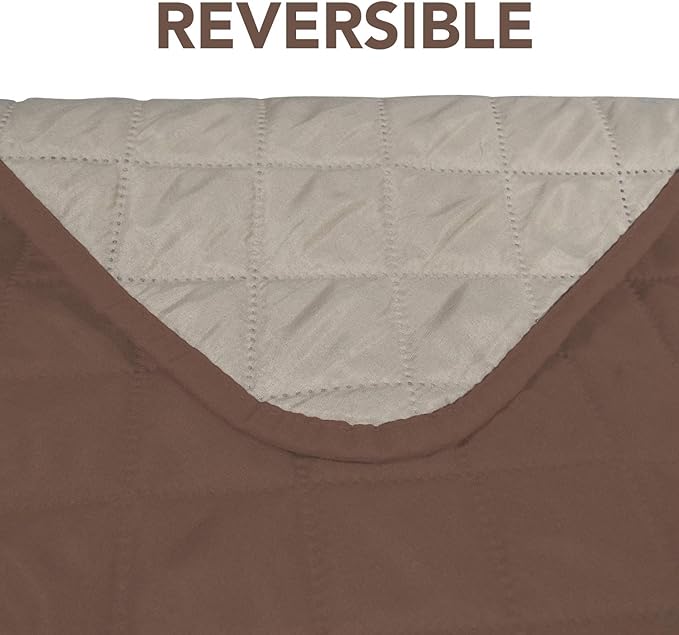 PureFit Reversible Sofa Cover Water Resistant Loveseat Couch Cover, Machine Washable Furniture Cover with Non-Slip Foam and Adjustable Strap for Dogs, Pets (Loveseat, Brown/Beige)
