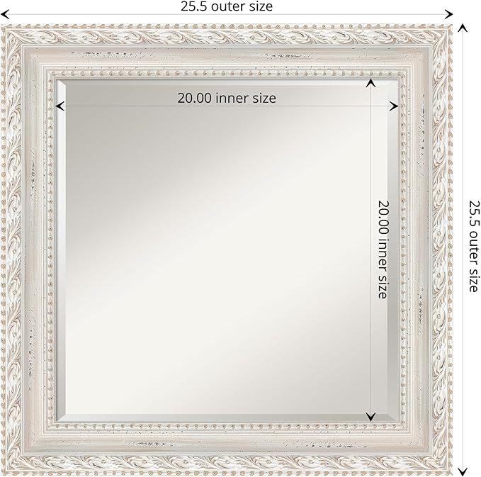 Amanti Art White Bathroom Mirror for Over Sink, 26x26 Opera Off White Square Vanity Mirror, Medium Traditional Wood Frame, Hangs Horizonally and Vertically, Bathroom Wall Decor, Beveled Edge from WI