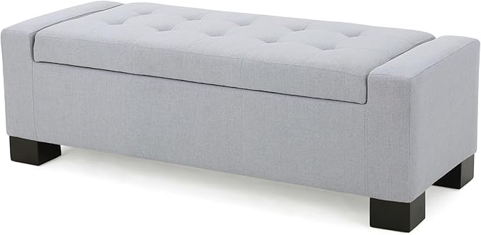Ball & Cast 50.8" Upholstered Storage Ottoman with Tufted Waffle Stitch,End Bench w/Uses Pressure Hinges and Wood Legs,Entryway Fabric Footrest Stool for Living Room & Bedroom,Navy Blue