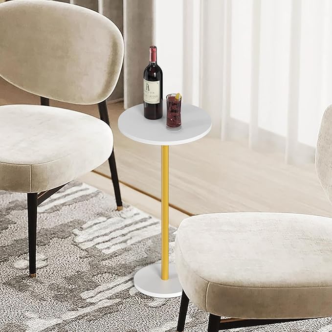 Small White Round Side Table Pedestal Table Drink Tables for Small Spaces Cocktail Pedestal End Table for Living Room Coffee Table Nightstand for Bedroom, Sofa and Balconty