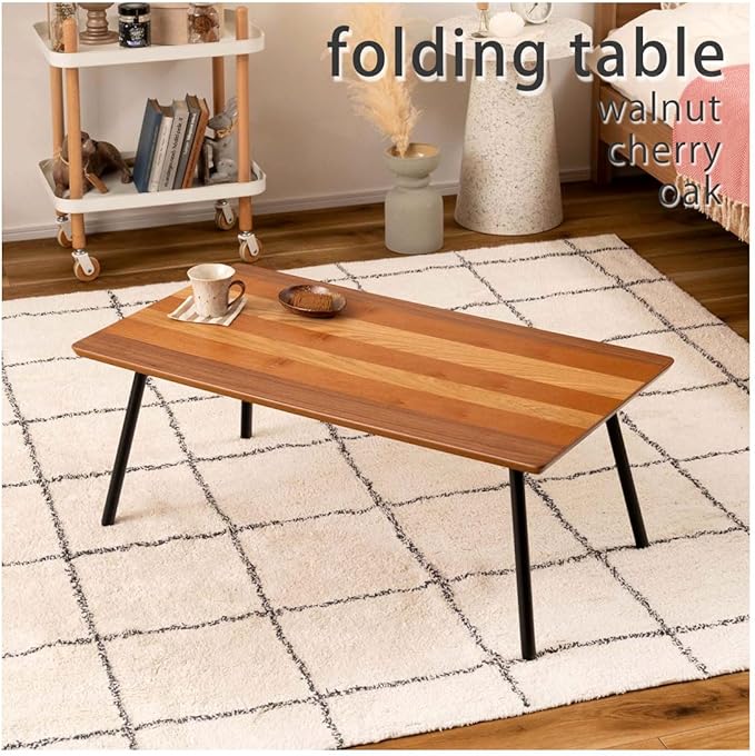 ROOM ESSENCE Elmar Wooden Folding Coffee Table, Walnut Oak and Cherry Topboard, W35.4 x D18.9 x H13.7 (W90xD48xH35cm), END-351
