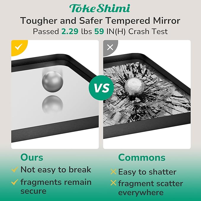 TokeShimi 24x36 Black Bathroom Mirror,Wall Mirror for Bathroom with Tempered Glass,Matte Black Bathroom Vanity Mirror for Over Sink,Seamless Aluminum Framed Mirror(Horizontal/Vertical)