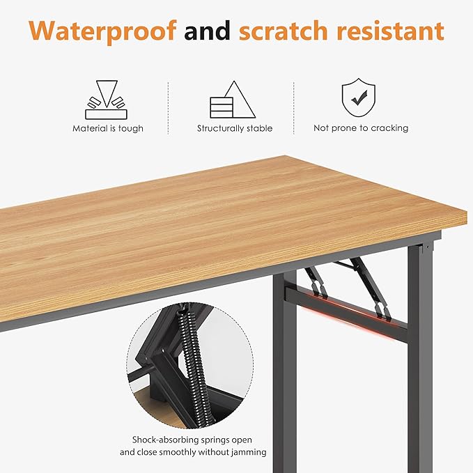 DlandHome Large Computer Desk, Folding Desk, Decent and Steady Home Office Desk/Workstation/Table 54.3inch Teak Black