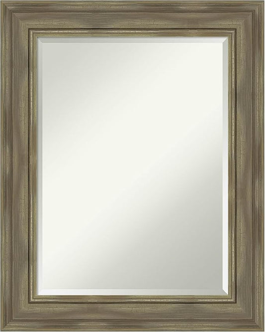 Amanti Art Grey Wall Mirror 30x24 Alexandria Greywash Rectangle Bathroom Mirror for Wall Decor Living Room, Medium Country Rustic Wood Frame, Hangs Horizonally and Vertically, Bathroom Decor, Beveled