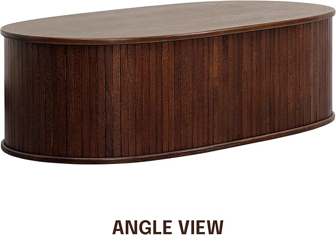 NTC Stream Coffee Table, Modern Oval Wooden Center Table with Vertical Groove Design, Stylish Living Room Decor, Contemporary Minimalist Style for Home and Office, Easy Assembly - Dark Walnut