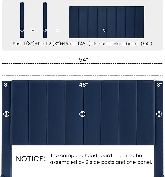 SHA CERLIN Queen Bed Frame/Velvet Upholstered Platform Bed Frame with Headboard/Strong Wood Slats Support/Mattress Foundation/No Box Spring Needed - Dark Blue