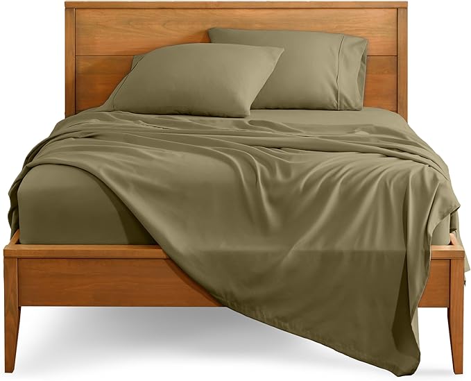Bare Home Ultra-Soft Split Cal King Sheet Set - Luxury 1800 - Hydro-Brushed - Deep Pockets - Easy Fit - 4 Piece Set - Bedding Sheets & Pillowcases (Split California King, Olive)