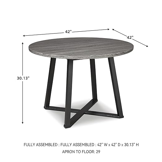 Signature Design by Ashley Centiar Mid Century Round Dining Room Table with Metal Legs, Gray & Black