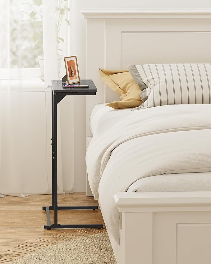 TUTOTAK C Shaped End Table, Small Side Table, 28.7 inch Tall Couch Table, Sofa Table, Living Room, Bed Room, Charcoal Grey TB01BY071