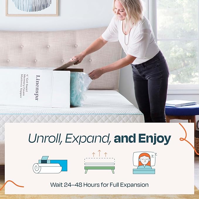 Linenspa 3 Inch Gel Swirl Memory Foam Mattress Topper – Cooling Gel Infused – Pressure Relieving Bed Topper - Mattress Pad – CertiPUR Certified - King Size