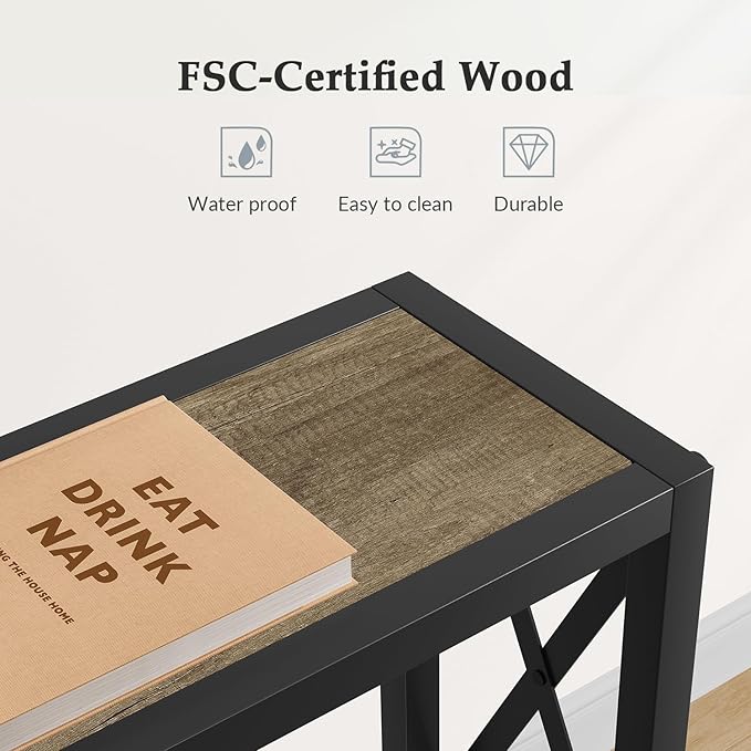 Sofa Table with Oulets and USB Ports, 55.1" Couch Table Behind Sofa, Industrial Long Skinny Stand for Hallway, Living Room, Bedroom, 6.5 Feet Power Cord
