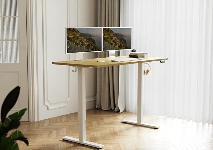 Seang Standing Desk with Adjustable Height, 63x24 Inch Electric Stand Up Desk for Home Office, Studio, Computer Workstation, Nature Top